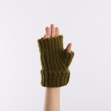 Load image into Gallery viewer, Baby alpaca mix crocheted rib finger less gloves in Olive