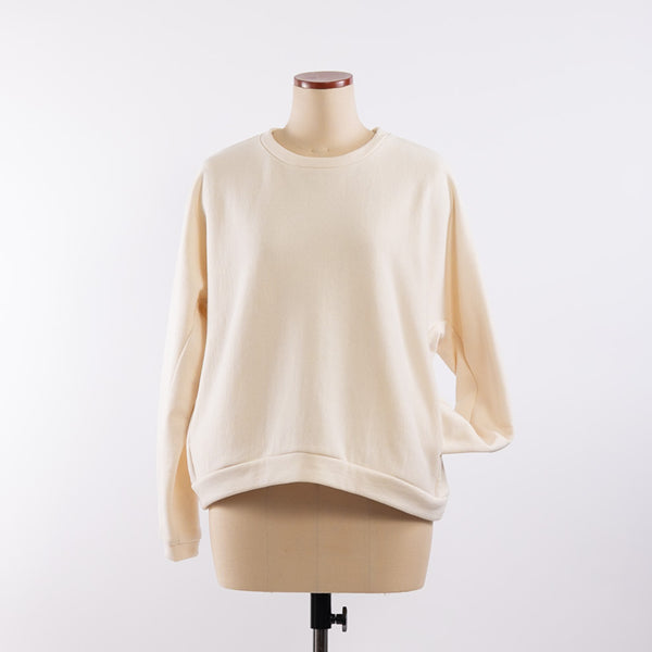 Cotton/Wool Crew neck sweat in Ecru