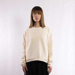 Cotton/Wool Crew neck sweat in Ecru