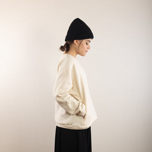Cotton/Wool Crew neck sweat in Ecru