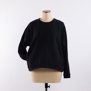 Cotton/Wool crew neck sweat in Black