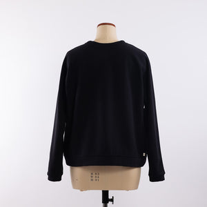Cotton/Wool crew neck sweat in Black