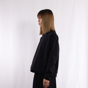 Cotton/Wool crew neck sweat in Black