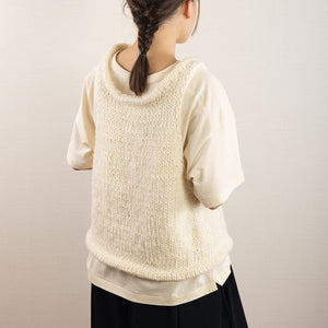 Wool/Alpaca roving yarn hand knitted tank in Ivory