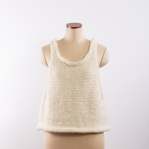 Wool/Alpaca roving yarn hand knitted tank in Ivory