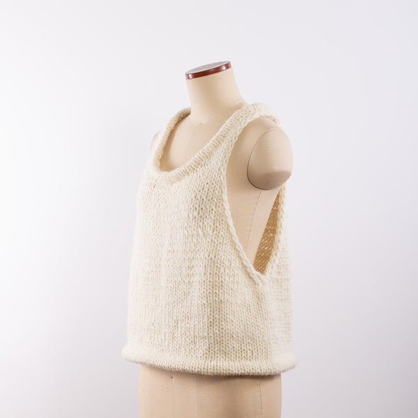 Wool/Alpaca roving yarn hand knitted tank in Ivory
