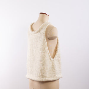 Wool/Alpaca roving yarn hand knitted tank in Ivory