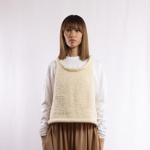 Wool/Alpaca roving yarn hand knitted tank in Ivory