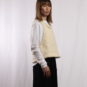 Wool/Alpaca roving yarn hand knitted tank in Ivory