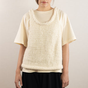 Wool/Alpaca roving yarn hand knitted tank in Ivory