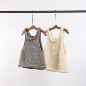Wool/Alpaca roving yarn hand knitted tank in Gray