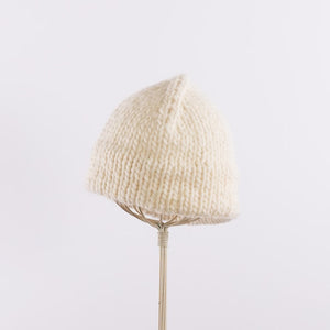 Wool/Alpaca roving yarn hand-knitted bell shaped beanie in Ivory