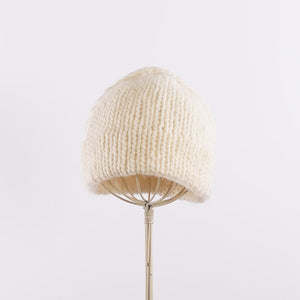 Wool/Alpaca roving yarn hand-knitted bell shaped beanie in Ivory