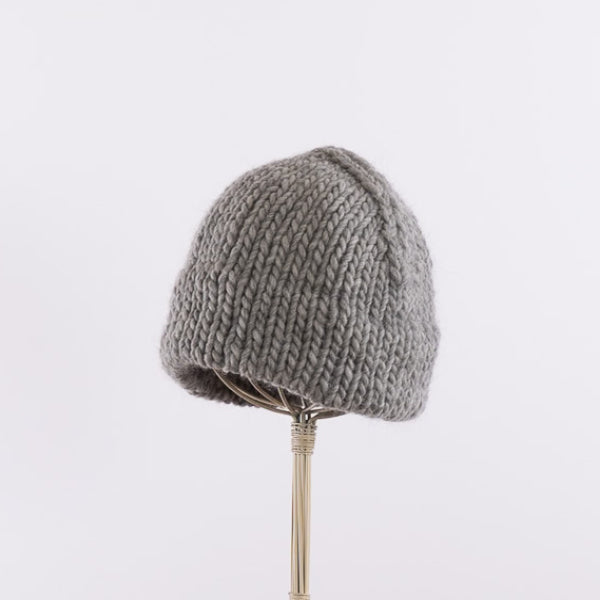 Wool/Alpaca roving yarn hand-knitted bell shaped beanie in Gray