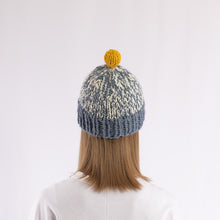 画像をギャラリービューアに読み込む, Hand-knitted bulky pompom beanie in Blue x Yellow
