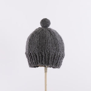 Hand knitted bulky pompom beanie in Gray