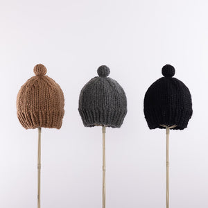 Hand knitted bulky pompom beanie in Black