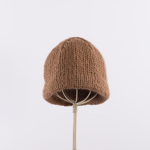 Hand knitted bell shaped beanie in Camel