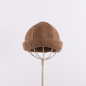 Hand knitted bell shaped beanie in Camel