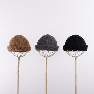 Hand knitted bell shaped beanie in Camel