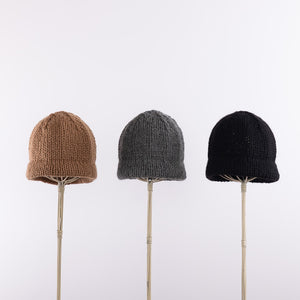Hand knitted bell shaped beanie in Camel