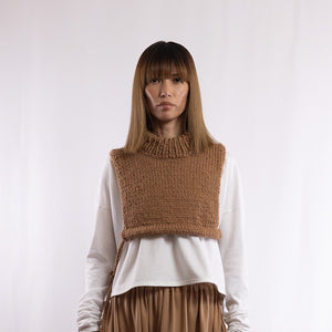 Baby alpaca hand knitted around neck warmer in Camel