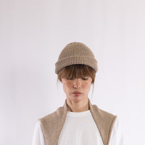 A simple shallow beanie in Taupe