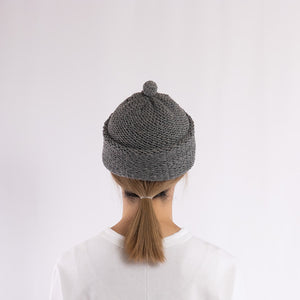 Purl stitch beanie with crocheted mini pompom in Mid-gray