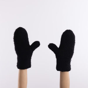 Baby alpaca mix purl stitch mittens in Black