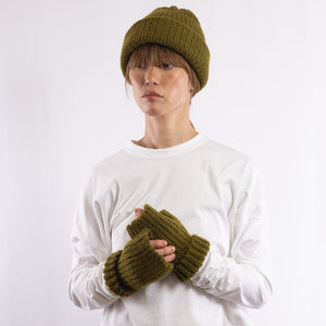 Baby alpaca mix a simple fluffy beanie in Olive