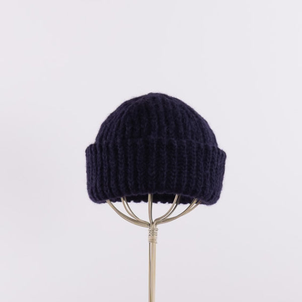 Baby alpaca mix crocheted rib beanie in Navy