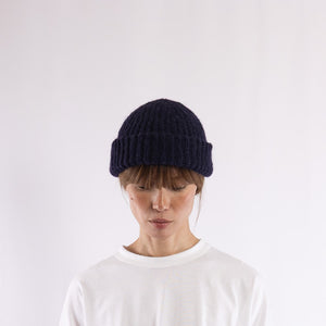Baby alpaca mix crocheted rib beanie in Navy