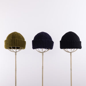 Baby alpaca mix crocheted rib beanie in Olive